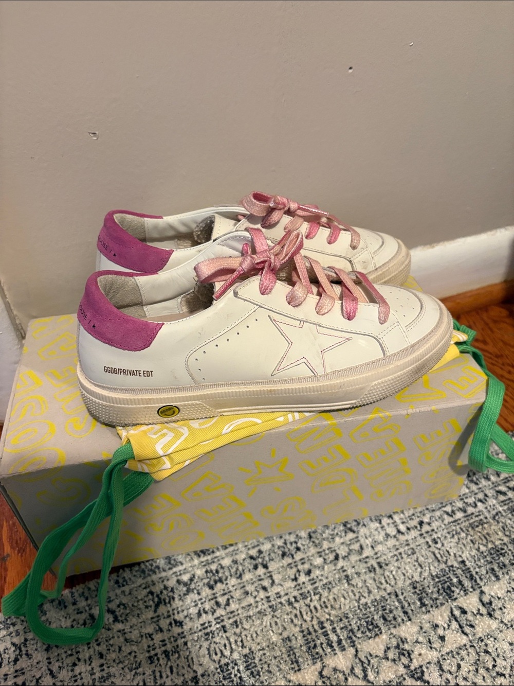Golden Goose Style White Sneakers with Pink Accents
